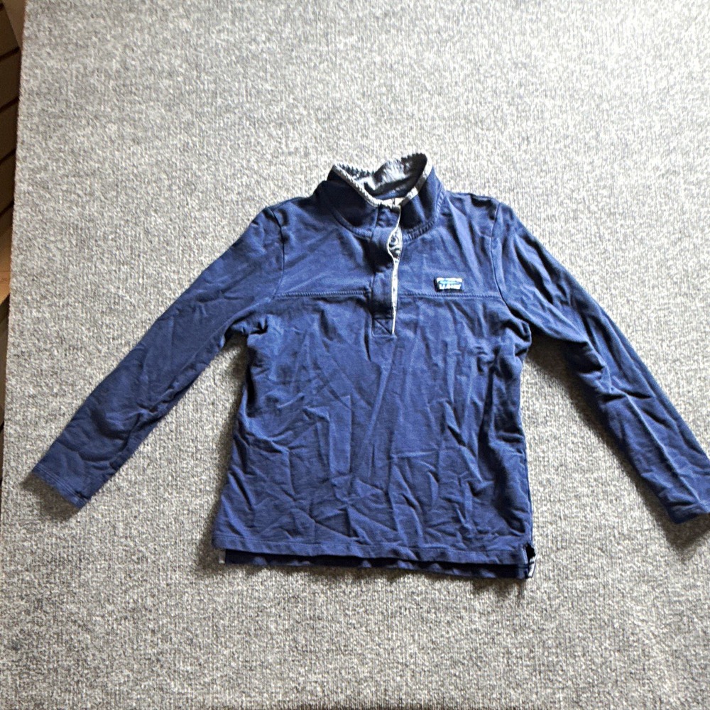 L.L.Bean Ladies Blue Cotton Knit Long Sleeve Henley T-Shirt Solid Button L Reg